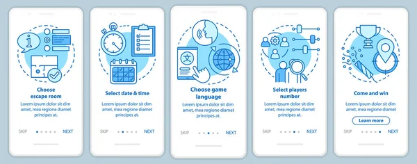 Escape Quarto Tutorial Reserva Onboarding Tela Página Aplicativo Móvel Com — Vetor de Stock