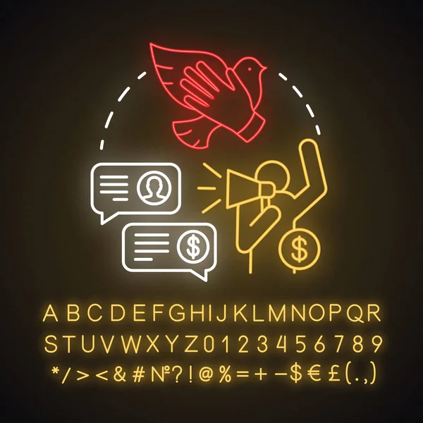 Charity Scam Neon Light Concept Icon Asking Donation Fake Philanthropy — ストックベクタ