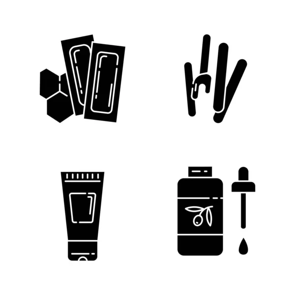 Wachswerkzeuge Setzen Glyphen Symbole Heiße Weiche Wachsstreifen Mit Spachtel Haarentfernungsgeräte — Stockvektor