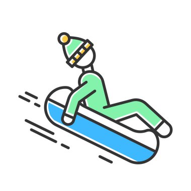 Kar borusu renk simgesi. Kış ekstrem sporları, riskli aktiviteler ve macera. Çocuklar ve yetişkinler için soğuk sezon açık hava eğlencesi. Kayan kişi, şişme halkaya binen. İzole vektör illüstrasyonu