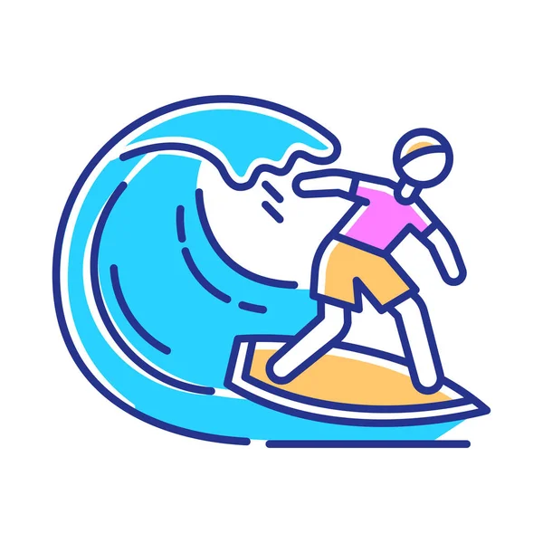 Icono Color Surf Deportes Acuáticos Tipo Extremo Deporte Cogiendo Ola — Archivo Imágenes Vectoriales