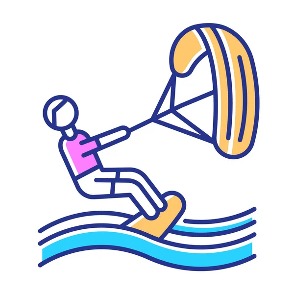 Kiteboarding Farbsymbol Wassersport Extremsport Sommerferienaktivität Und Hobby Fangwelle Und Windkraft — Stockvektor