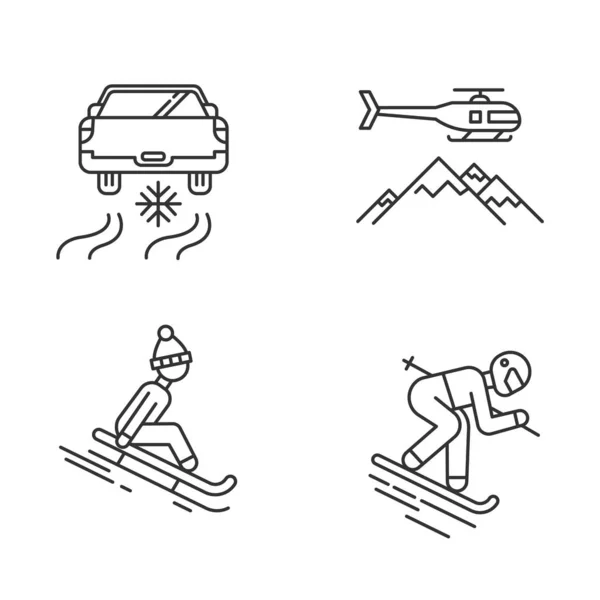 Aşırı Kış Faaliyeti Doğrusal Simgeleri Ayarlandı Soğuk Mevsim Boş Zaman — Stok Vektör