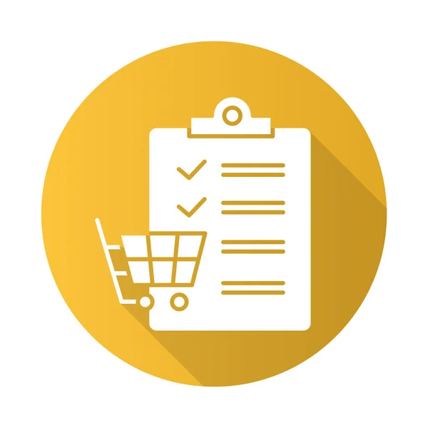 Shopping List Yellow Flat Design Long Shadow Glyph Icon Planning — Stock vektor