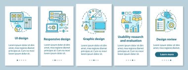 Yazılım yaratıcı arayüz geliştirmesi doğrusal kavramlı mobil uygulama sayfası ekranında. Ui grafik tasarım tarama talimatları. Ux, Ui, resimli Gui vektör şablonu