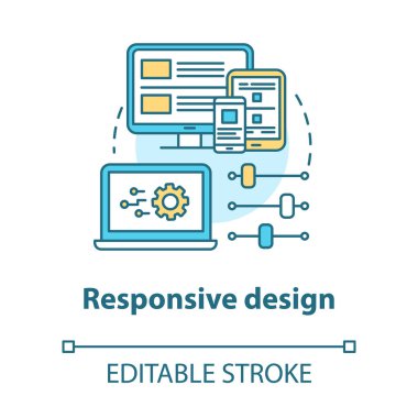 Tepkili tasarım konsepti simgesi. Mobil yazılım arayüzü geliştirme fikri ince çizgi çizimi. Daha iyi kullanıcı deneyimi için uygulama grafikleri. Vektör izole çizim. Düzenlenebilir vuruş