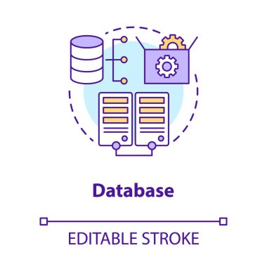 Veritabanı konsept simgesi. Yazılım geliştirme araçları ince çizgi çizimi fikri. Mobil cihaz programlama ve kodlama. Başvuru yönetimi. Vektör izole çizim. Düzenlenebilir vuruş