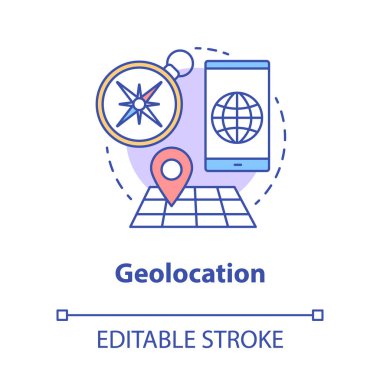 Yer belirleme konsepti simgesi. GPS navigasyon fikri ince çizgi çizimi. Arama rotası, seyahat güzergahını seçin. Jeotag 'lı harita. Navigator uygulaması. Vektör izole çizim. Düzenlenebilir vuruş