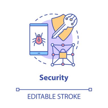 Güvenlik konsepti ikonu. Gizlilik koruma fikri ince çizgi çizimi. Gizli veri şifrelemesi. Siber güvenlik ve güvenlik. Dijital yetki. Vektör izole çizim. Düzenlenebilir vuruş
