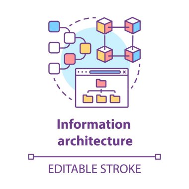 Bilgi mimarisi konsepti simgesi. Yazılım geliştirme kiti fikri ince çizgi çizimi. Kullanıcı bilgisi ve durum haritası yönetiliyor. Program geliştiricisi. Vektör izole çizim. Düzenlenebilir vuruş