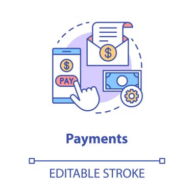 Ödeme konsepti ikonu. Çevrimiçi fikir incecik çizim öde. Fatura. Finansal yönetim uygulaması. Gider takip cihazı. İnternet bankacılığı işlemi. Vektör izole çizim. Düzenlenebilir vuruş