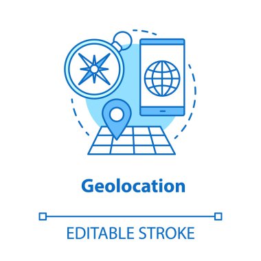 Yer belirleme konsepti simgesi. GPS navigasyon fikri ince çizgi çizimi. Arama rotası, seyahat güzergahını seçin. Jeotag 'lı harita. Navigator uygulaması. Vektör izole çizim. Düzenlenebilir vuruş
