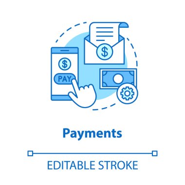 Ödeme konsepti ikonu. Çevrimiçi fikir incecik çizim öde. Fatura. Finansal yönetim uygulaması. Gider takip cihazı. İnternet bankacılığı işlemi. Vektör izole çizim. Düzenlenebilir vuruş