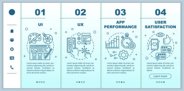 Ui, Ux geliştirme mobil web sayfaları vektör şablonunda. Doğrusal çizimlerle ilgili akıllı telefon web sitesi arayüzü fikri. Web sayfası basamak ekranları. Renk konsepti