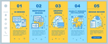 Ui tasarım geliştirme mobil web sayfaları vektör şablonu üzerinde. Doğrusal çizimlerle ilgili akıllı telefon web sitesi arayüzü fikri. Web sayfası basamak ekranları. Renk konsepti