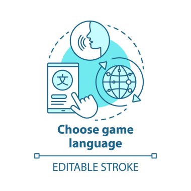 Oyun dili konsepti simgesi seçin. Sorgu çeviri fikri ince çizgi resimlemesini seçin. Çok dilli iletişim. Farklı dilsel özellikler. Vektör izole çizim. Düzenlenebilir vuruş