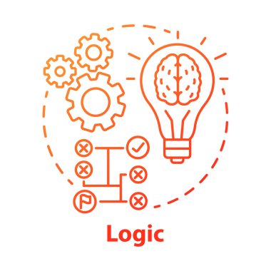 Mantık kırmızı gradyan konsept simgesi. İnce çizgi çizimi düşünüyorum. Mantıklı çözümler, fikirler. Durum analizi. Strateji, algoritma. Sorunları çözmek. Vektör izole çizimi