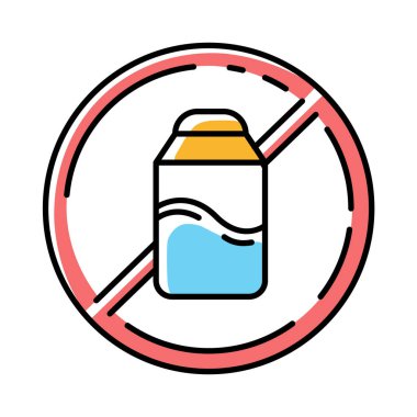 Laktozsuz renk simgesi. Hipoalerjenik süt. Alternatif organik içecek. Malzemesiz malzeme. Besleyici beslenme, sağlıklı beslenme. Kişisel sağlık hizmetleri. İzole vektör illüstrasyonu