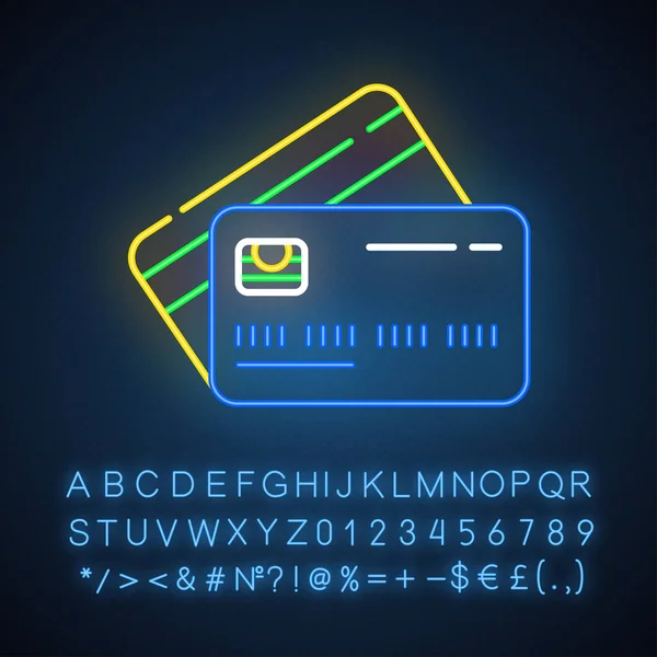 Plastové Kreditní Karty Neon Light Icon Nákup Zboží Online Zaplať — Stockový vektor
