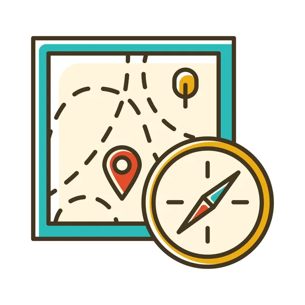 Цвет Иконки Ориентирования Ног Топографическая Карта Компас Навигация Незнакомой Местности — стоковый вектор