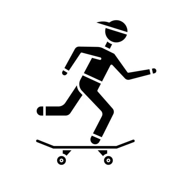 Skateboarding glyph icon. Street culture. Skater riding board. Skating guy. Person performing skateboard stunts. Extreme sport. Silhouette symbol. Negative space. Vector isolated illustration