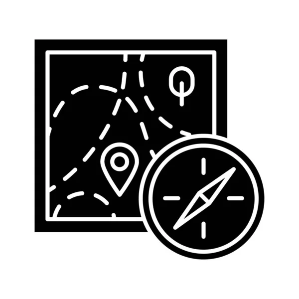 Icono Glifo Orientado Pie Mapa Topográfico Brújula Navegando Terreno Desconocido — Archivo Imágenes Vectoriales