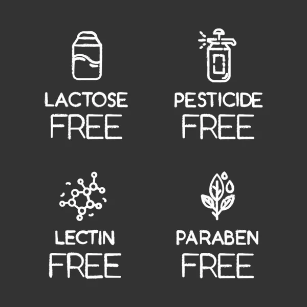 Producto Libre Ingrediente Tiza Iconos Conjunto Sin Lactosa Pesticida Lectina — Vector de stock