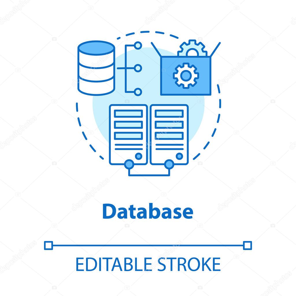 Database concept icon. Software development tools idea thin line illustration. Mobile device programming and coding. Application management. Vector isolated outline drawing. Editable stroke