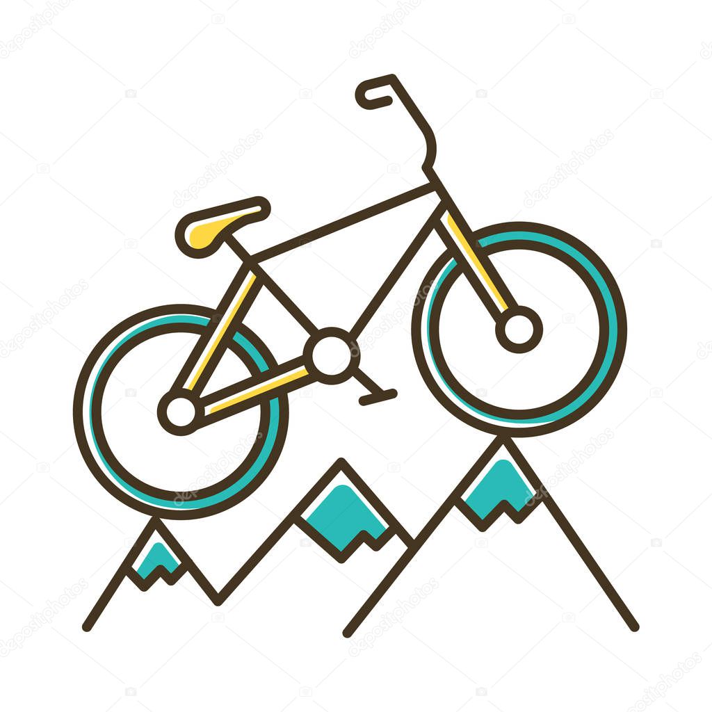 Mountain cycling color icon. Cross-country, downhill biking. Outdoor sporting activity. Riding over rough terrain. Extreme sport. Isolated vector illustration