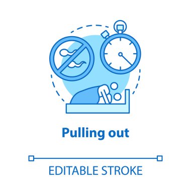 Konsept simgesi çıkarılıyor. Güvenli seks. Hamileliği önleme. Samimi bir ilişki. Erkek, kadın sağlık hizmeti fikri ince çizgi çizimi. Vektör izole çizim. Düzenlenebilir vuruş