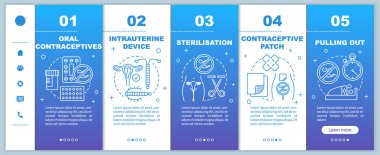 Mobil web sayfaları vektör şablonunda güvenli seks. Rahim içi aygıt. Doğrusal çizimlerle ilgili akıllı telefon web sitesi arayüzü fikri. Web sayfası basamak ekranları. Renk konsepti