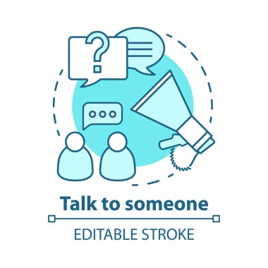 Talk to someone concept icon. Problem discussion broadcast. Friends chat. Spread of information. Human communication idea thin line illustration. Vector isolated outline drawing. Editable stroke