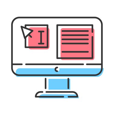 Web sitesi yerelleştirme, Dtp hizmetleri renk simgesi. Metin düzenleme, hata düzeltme. Belge sayfası düzeni. Grafiksel işlem. Web sitesi lokalizasyonu. İzole vektör illüstrasyonu