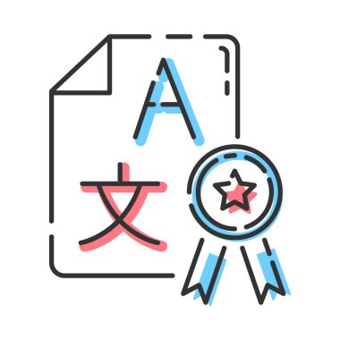 Dil çeviri servisi renk simgesi. Profesyonel tercümanlık ajansı. Tercüman lisansı. Onaylanmış belge çevirisi. İzole vektör illüstrasyonu