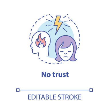 Güven konsepti ikonu yok. Partnerle güven eksikliği. Çifte güvensizlik. İnancımı kaybettim. Sorunlu ilişki fikri ince çizgi çizimi. Vektör izole çizim. Düzenlenebilir vuruş