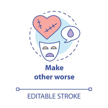 Daha kötü bir konsept ikonu yap. İlişkiyi bitirdiği için partneri suçlamak. Dramatik boşanma. Kurban kompleksi ince çizgi çizimi. Vektör izole çizim. Düzenlenebilir vuruş