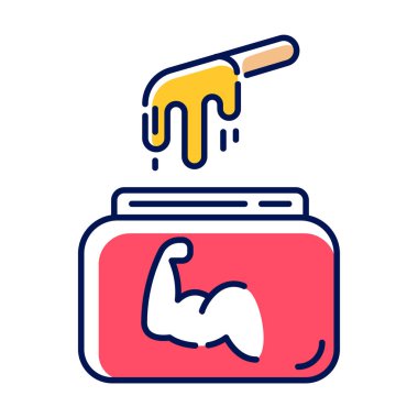 Ağda rengi simgesi. Spatula ile kavanozda doğal soğuk balmumu. Vücut kılı temizleme ekipmanı. Tüy dökümü için aletler. Profesyonel güzellik tedavisi kozmetik ürünleri. İzole vektör illüstrasyonu