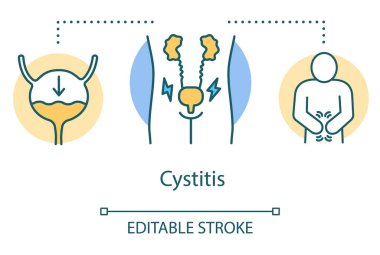 Sistit konsepti simgesi. İdrar yolu enfeksiyonu ince çizgi çizimi fikri. Üreme sistemi. Uti, hastalık, sağlık hizmetleri. Hastalık, acı. Vektör izole çizim. Düzenlenebilir vuruş