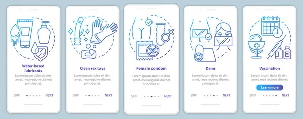 Safe Sex Onboarding Mobile App Page Screen Vector Template Préservatif — Image vectorielle