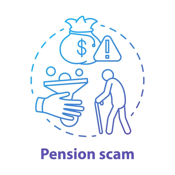 Pension Scam Concept Icon Fraud Retired Person Danger Losing Savings — Stock Vector