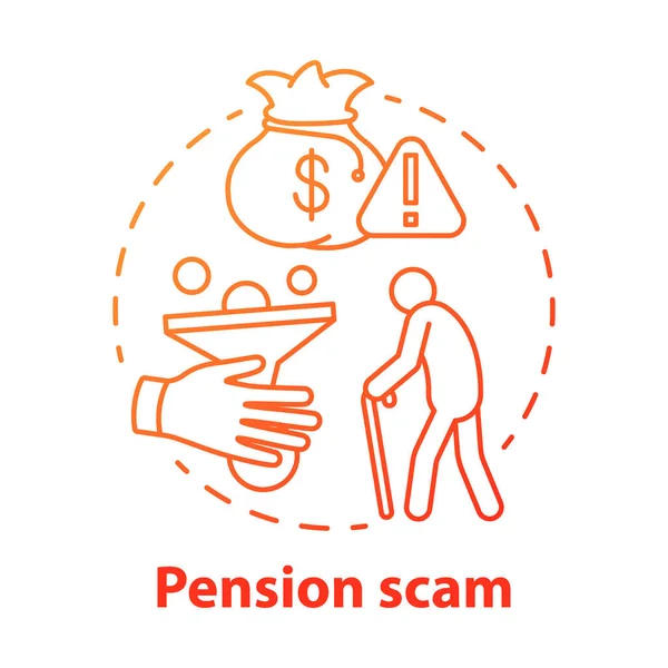 Pension Scam Concept Icon Fraud Retired Person Danger Losing Savings — Stock Vector