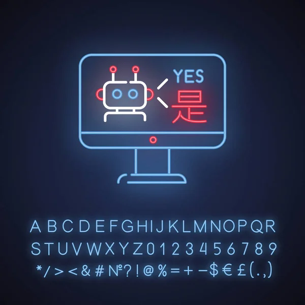 Ikon Lampu Neon Untuk Layanan Penerjemahan Bahasa Multibahasa Chatbot Desktop - Stok Vektor