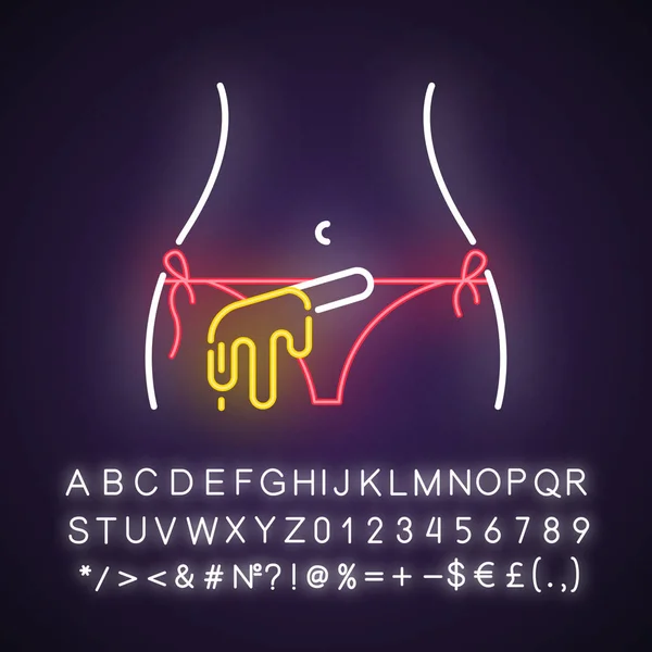 Bikini Vaxar Neonljus Ikon Kvinnligt Hårborttagningsförfarande Depilering Med Naturligt Mjukt — Stock vektor