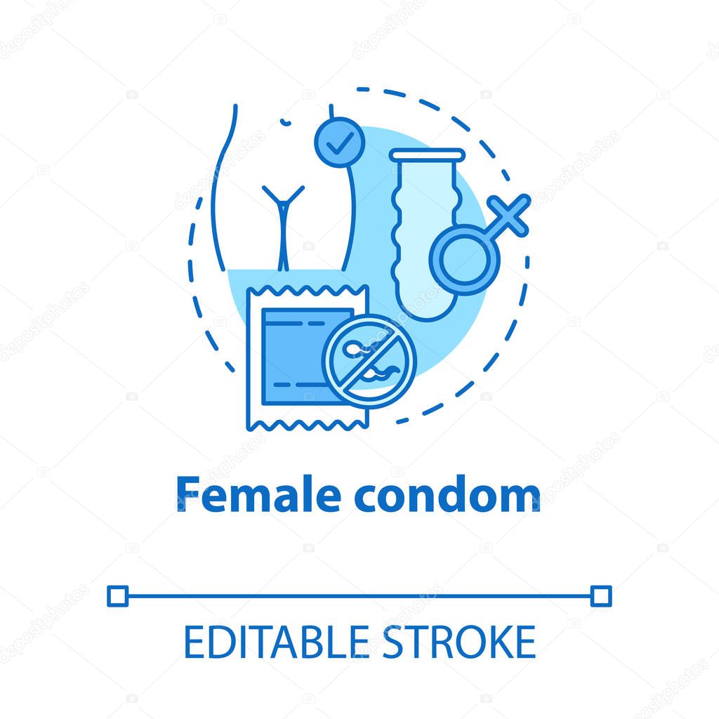 Female condom concept icon. Safe sex. Woman contraception. Birth control method. Healthy intimate relationship idea thin line illustration. Vector isolated outline drawing. Editable stroke