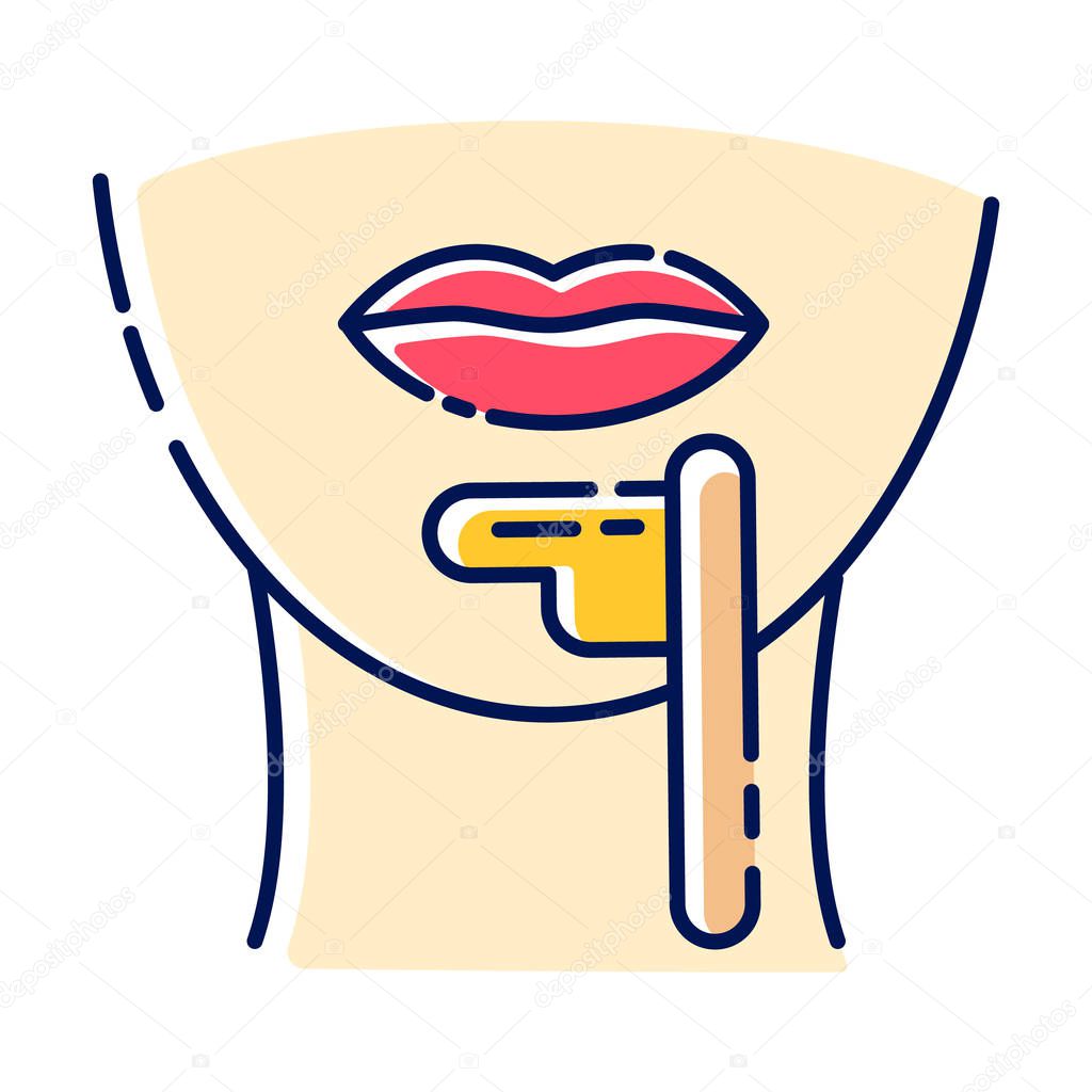 Chin waxing beige color icon. Female facial hair removal procedure. Depilation with natural hot sugar wax. Professional beauty treatment. Clean and silky skin. Isolated vector illustration