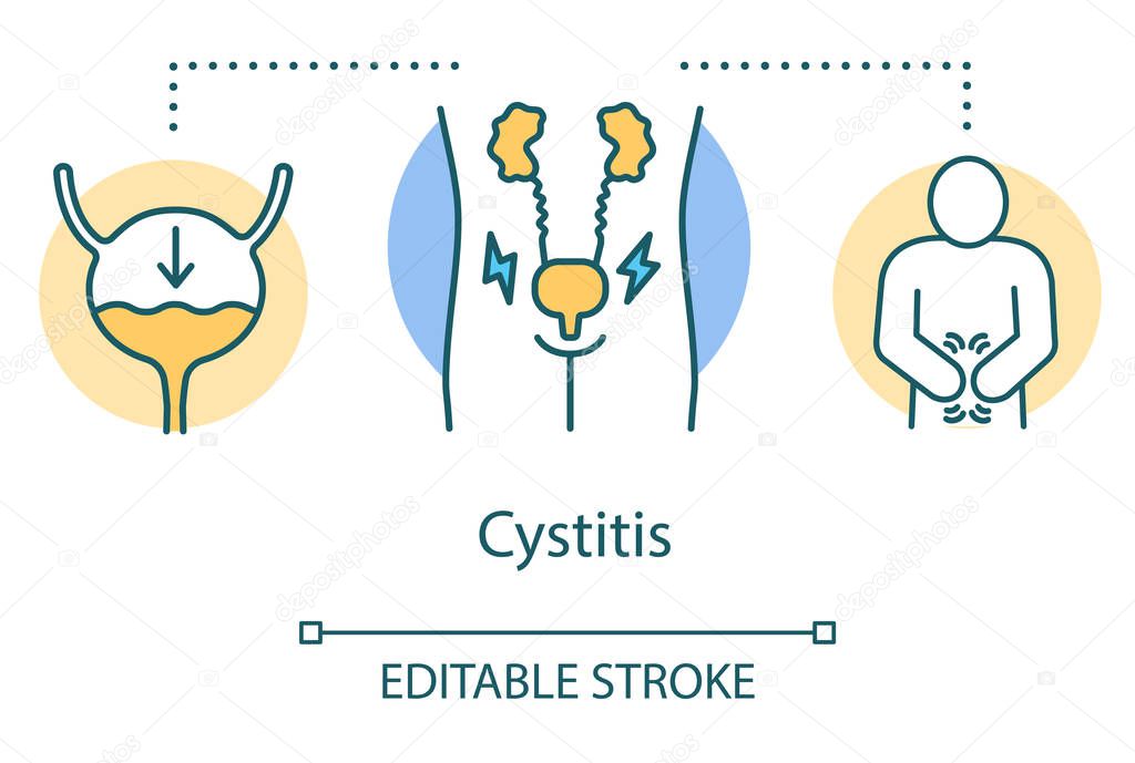 Cystitis concept icon. Urinary tract infection idea thin line illustration. Genitourinary system. Uti, disease, healthcare. Ill, pain. Vector isolated outline drawing. Editable stroke