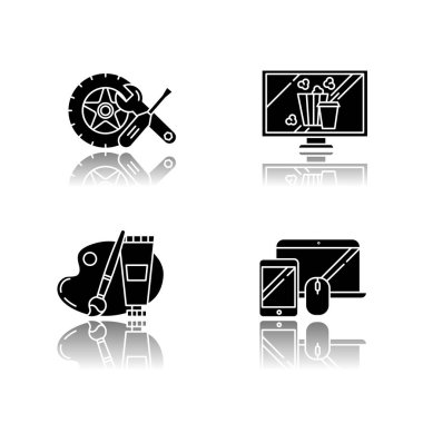 Ticaret departmanları siyah simge simgeleri koyuyor. Çevrimiçi