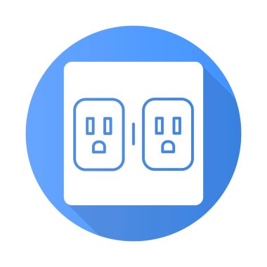 Şarj prizleri mavi düz tasarım uzun gölge simgesi. İki...