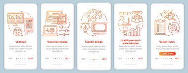 Mobil uygulama sayfa vektör şablonunda yazılım geliştirme. Uygulama programlama. Doğrusal çizimler içeren web sitesi adımları. Ux, Ui, Gui akıllı telefon arayüzü kavramı