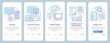 Mobil uygulama sayfa vektör şablonunda yazılım geliştirme. Uygulama programlama. Doğrusal çizimler içeren web sitesi adımları. Ux, Ui, Gui akıllı telefon arayüzü kavramı